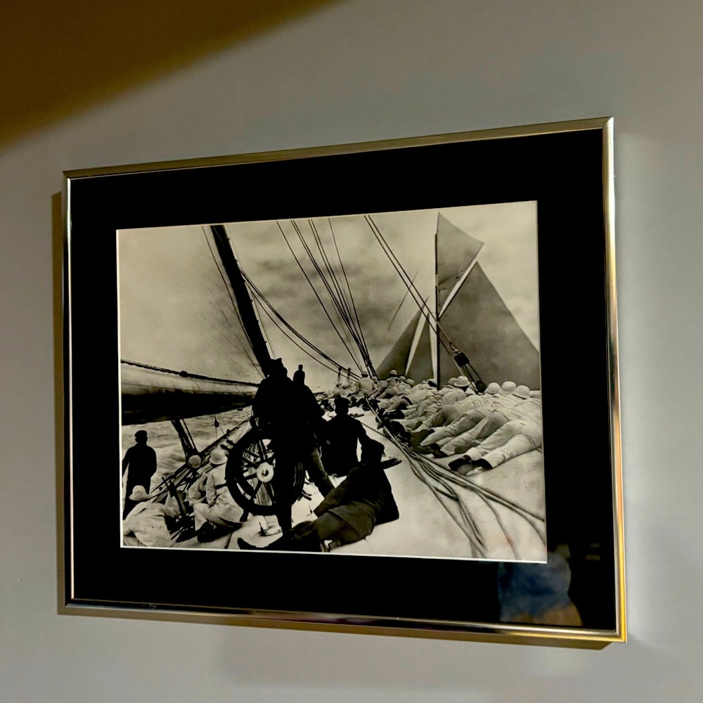 Historic Framed Reprint sailing yacht RELIANCE: deck scene looking forward